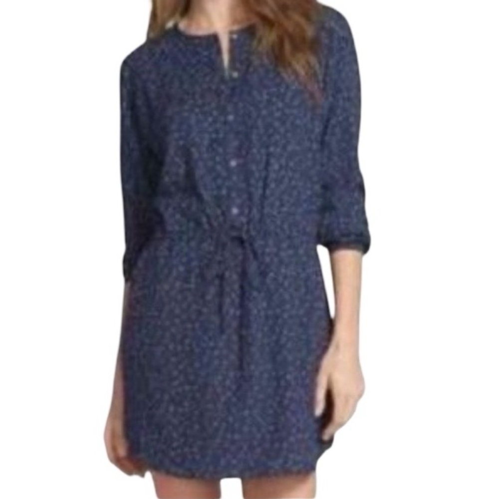 Hinge Dark Blue Button front shirt dress with Arrow Pattern